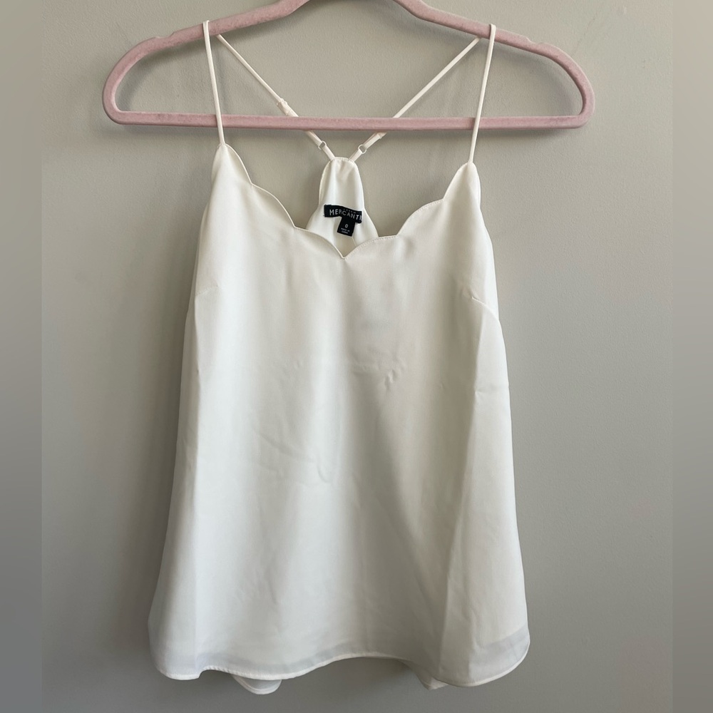 J. Crew Mercantile Off White Scalloped Edge Spaghetti Strap Camisole Blouse